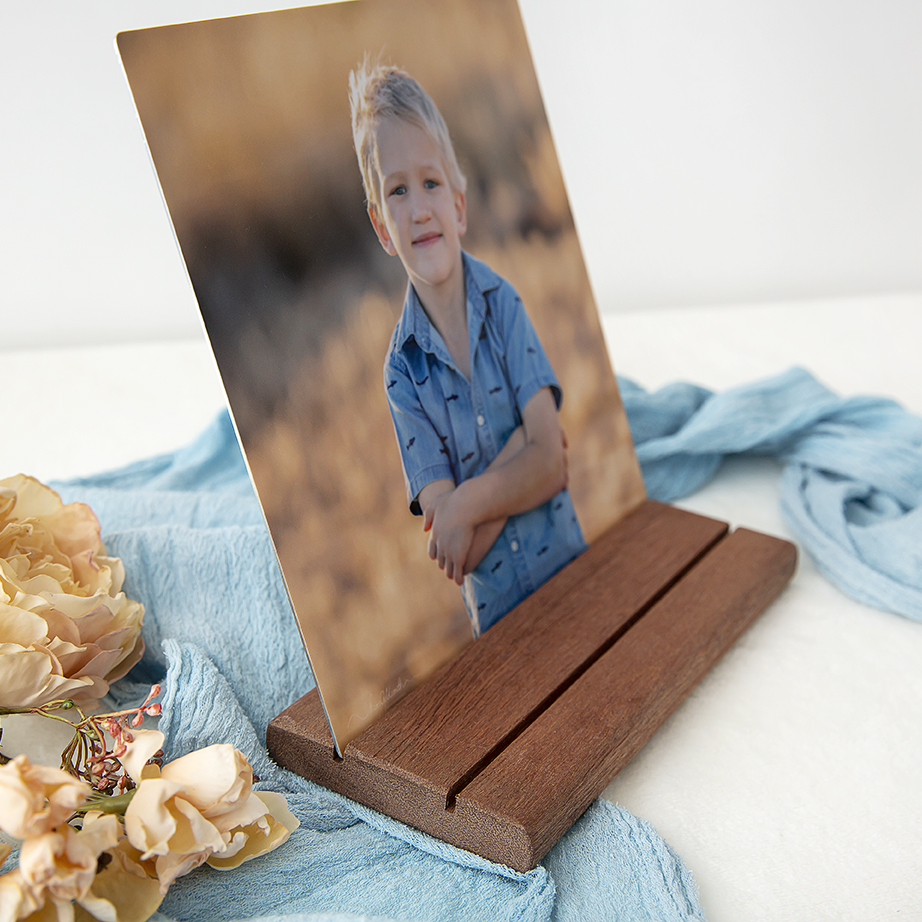 Timber stand with metal print