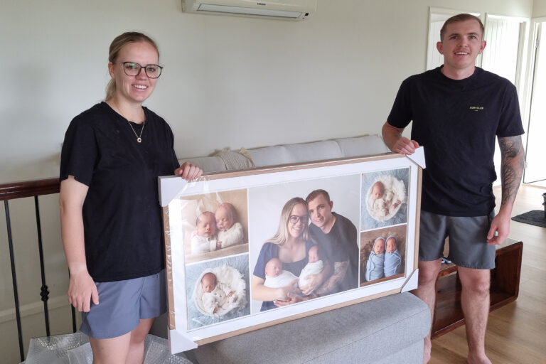 Wall art display of newborn portraits - Kerri Goldsmith Brisbane